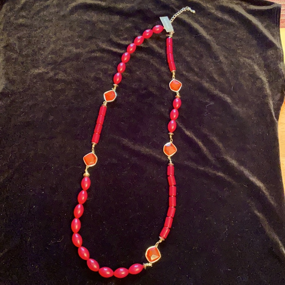 Amrita Chico’s Red Beaded and Glass Type Necklace New